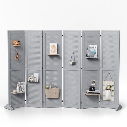 VINGLI Freestanding Pegboard with Support Feet, 5 FT Wood Room Divider Display Board Organizer, Folding Privacy Screen Partition Space Separator for Craft Shows Events Retail