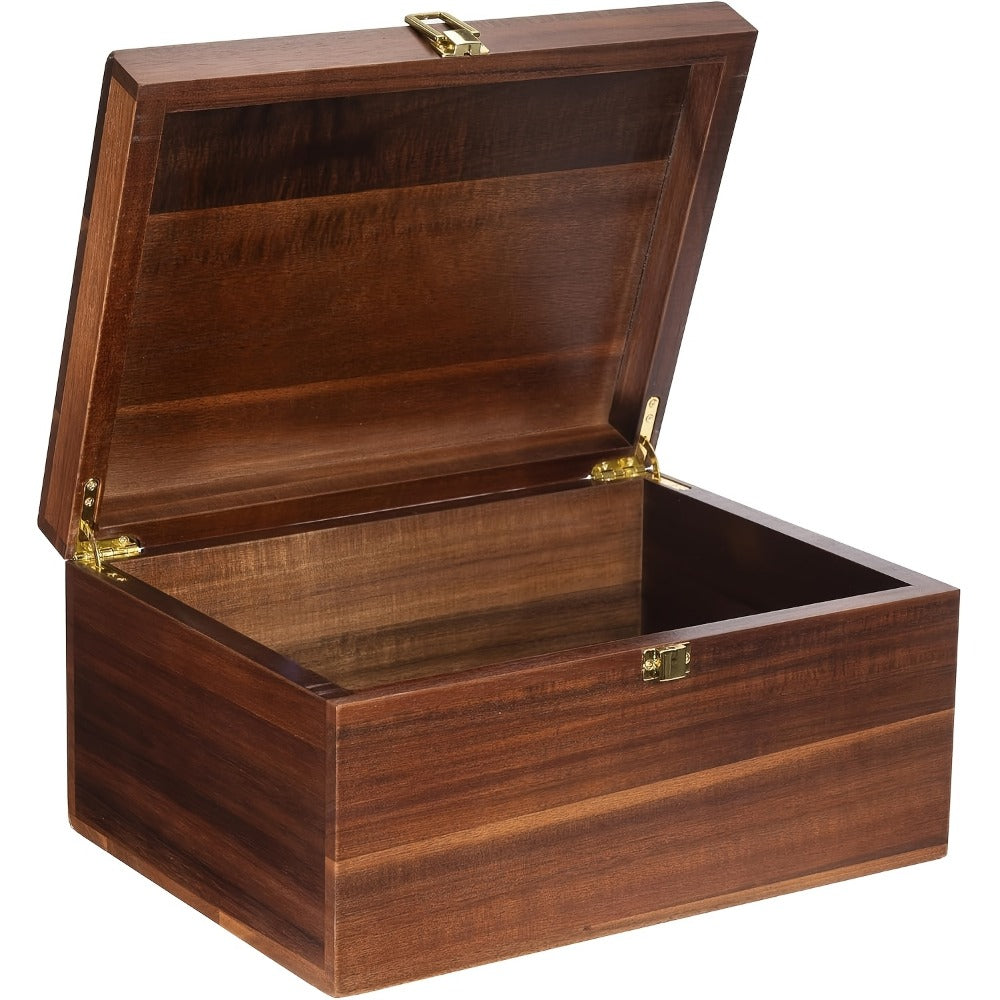 Acacia Wood Keepsake Box with Hinged Lid & Latch | 10.6x7x4" Memory Storage Box for Photos, Jewelry, Collectibles | Decorative Wooden Gift Box for Birthdays, Weddings, Christmas