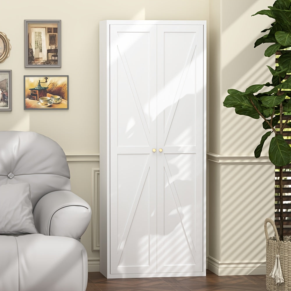 71" Farmhouse White Kitchen Pantry Cabinet - 2 Barn Doors, 4 Adjustable Shelves & Legs - Ideal for Cupboard, Dining, Bath, Living, Office, Laundry Room