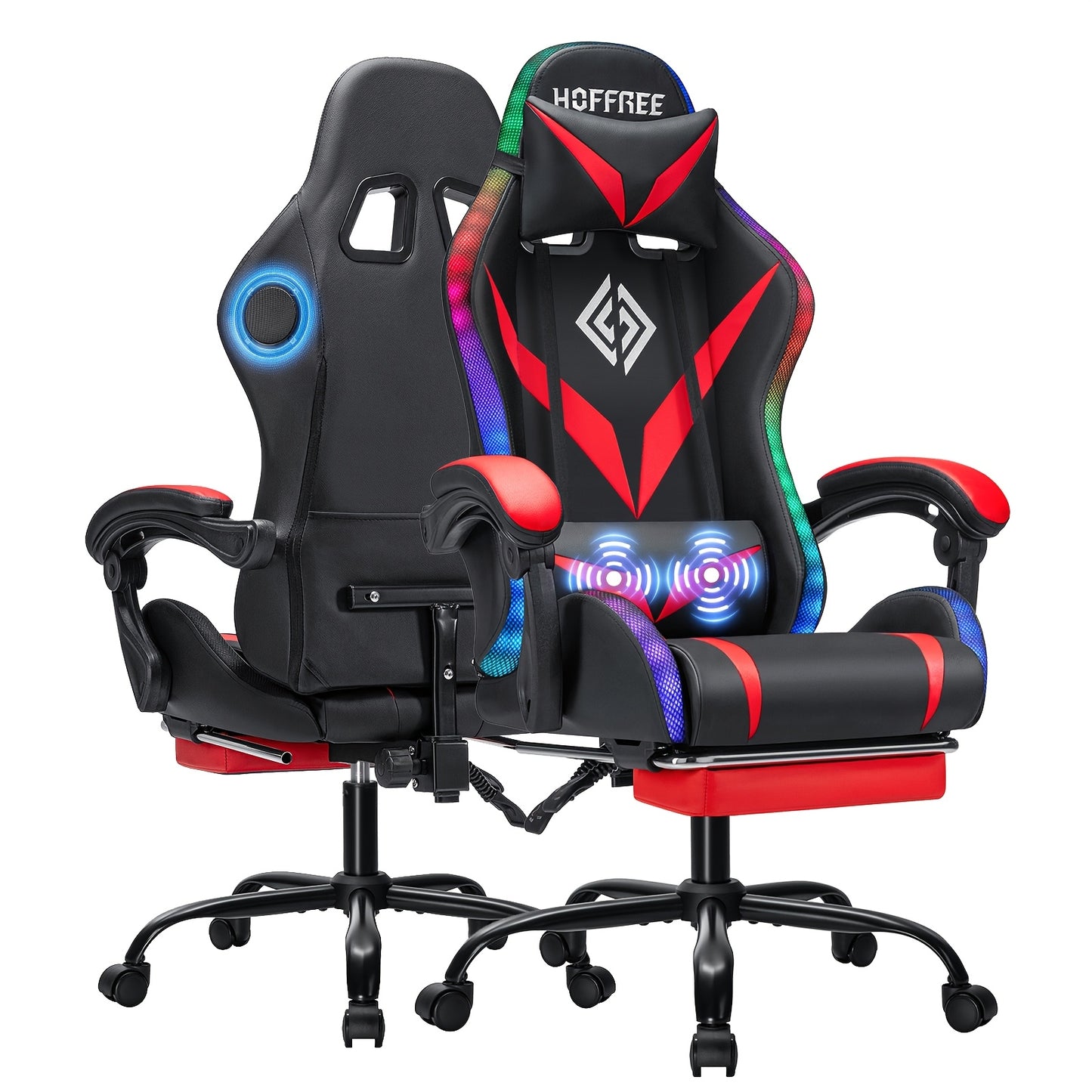 HOFFREE 2 Point Massage Lumbar Support Bar - Ergonomic Gaming Chair, Sponge-Filling, Rotating Back And Cushioned Seat For PC, Laptop, Gaming Setup, Wireless Gaming Chair, Comfortable Recliner