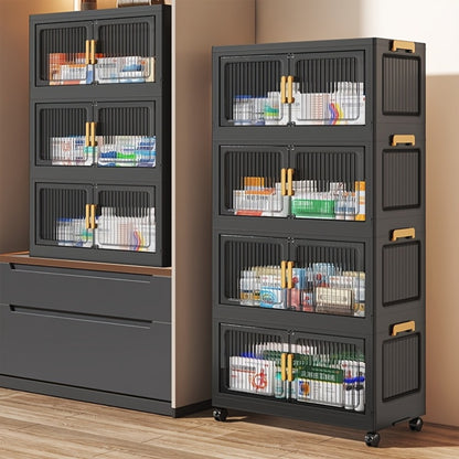 Stackable Medicine Cabinet 3-6 Tier Vertical Storage Cabinet with Lid & Casters, Portable Foldable Bathroom Storage Tower, Large-Capacity Organizer for Bathroom, Living Room & Small Spaces