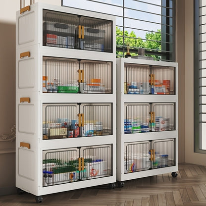 50CM-19.7" Large Capacity Foldable Medicine Cabinets with Lid, 3/4/5/6 Tier Stackable Medicine Box/Organizer with Casters, Multi-Purpose Cube Storage, Toilet Paper Storage Container, for Home, Office, Dorm Organization & Storage (Transparent)
