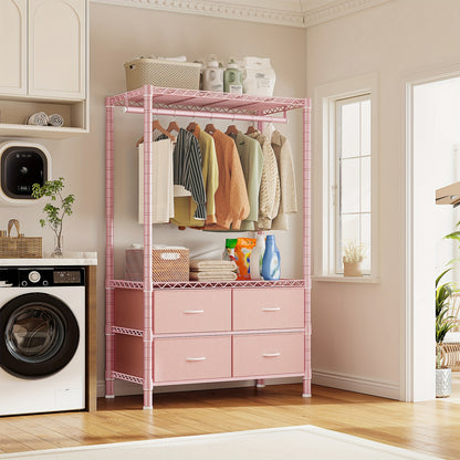 Heavy Duty Clothes Rack, Clothing Rack For Hanging Clothes With 4 Drawers Load 420LBS, Easy To Assemble, Sturdy & Durable Design, Large Capacity For Coats, Shirts, Closet Organizers And Storage, Furniture For Home, Christmas Decorations, Pink
