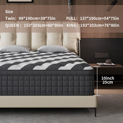 [Hybrid Mattress] 10/12 Inch Foam And Spring Hybrid Mattress, Medium Firm Feel, Provide Full, Queen, And King, Relieve Back Pain, Gel Memory Foam For Lumbar Support, Mattress In A Box