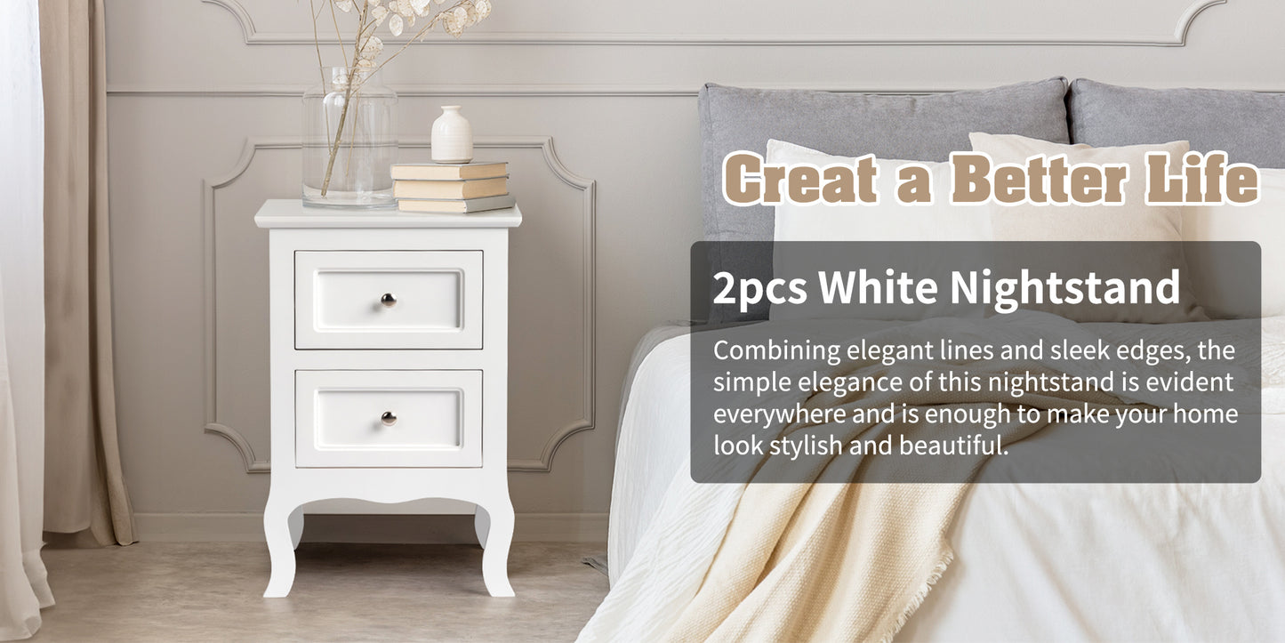 LEADZM 2pcs Country Style Nightstand, Wood Nightstands With 2 Drawers, Bed Side Table/ Night Stand For Bedroom, College Dorm, Living Room