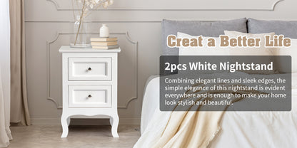 LEADZM 2pcs Country Style Nightstand, Wood Nightstands With 2 Drawers, Bed Side Table/ Night Stand For Bedroom, College Dorm, Living Room