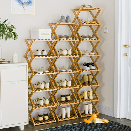 1pc Does Not Need to Install Folding Bamboo Shoe Rack, Saving Space, Strong Storage Ability, Suitable for Small Space Bedroom Living Room Hall Wardrobe.Foldable, Shoe Rack, Shelf. Bamboo Shoe Rack. Receive Essential Gifts, Gifts, New Year Gifts.