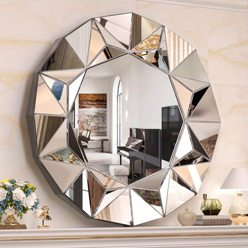 32 Inch Round Bathroom Mirror Frameless Beveled Edge Wall Mount - Large Circle Mirror for Bathroom Living Room Bedroom Home Decor Modern Design