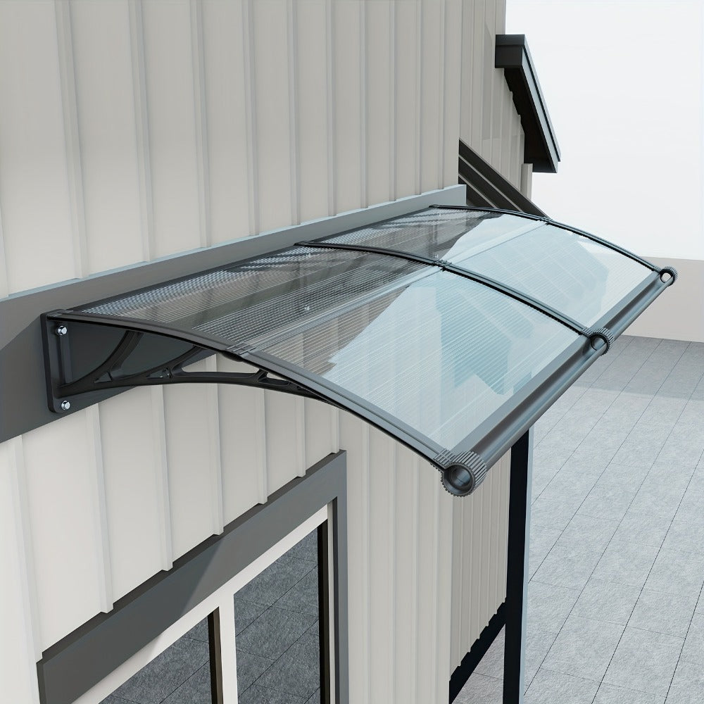 Polycarbonate Window Awning with Large Gutter – UPF50+ Rain, Sun & UV Protection Canopy for Windows, Doors & Garage – Transparent & Grey Panels, ABS Brackets, 9 Sizes (32"-40" Wide)