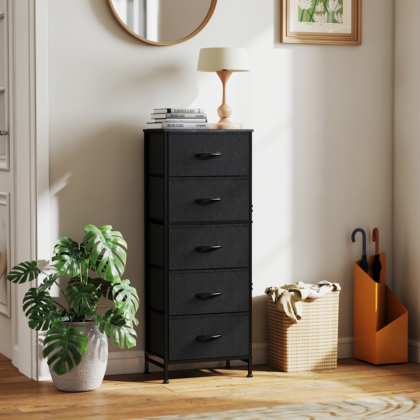 5-Drawer Heavy-Duty Storage Cabinet with Sturdy Steel Frame & Wood Top Rack - Freestanding Unit, 27"+ Height, 3.2+ Cu Ft Capacity, Multi-Drawer Organizer for Home, Office, Bedroom, Basement - Easy Assembly (Available in 4 Colors)