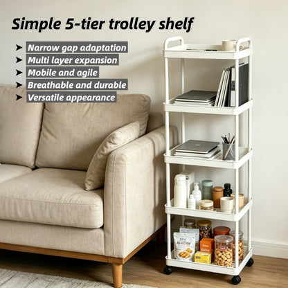 4 or 5-Tier Rolling Storage Trolley Rack – Movable Multi-Layer Floor Organizer for Bathroom, Kitchen & Toilet, White or Black