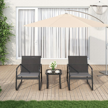 Patio Chairs Set of 3, Patio Furniture Set with Metal Frame Glass Table, Outdoor Chairs Set of 3 for Balcony, Bistro Table And Chairs Set for Lawn, (Black, Gray)