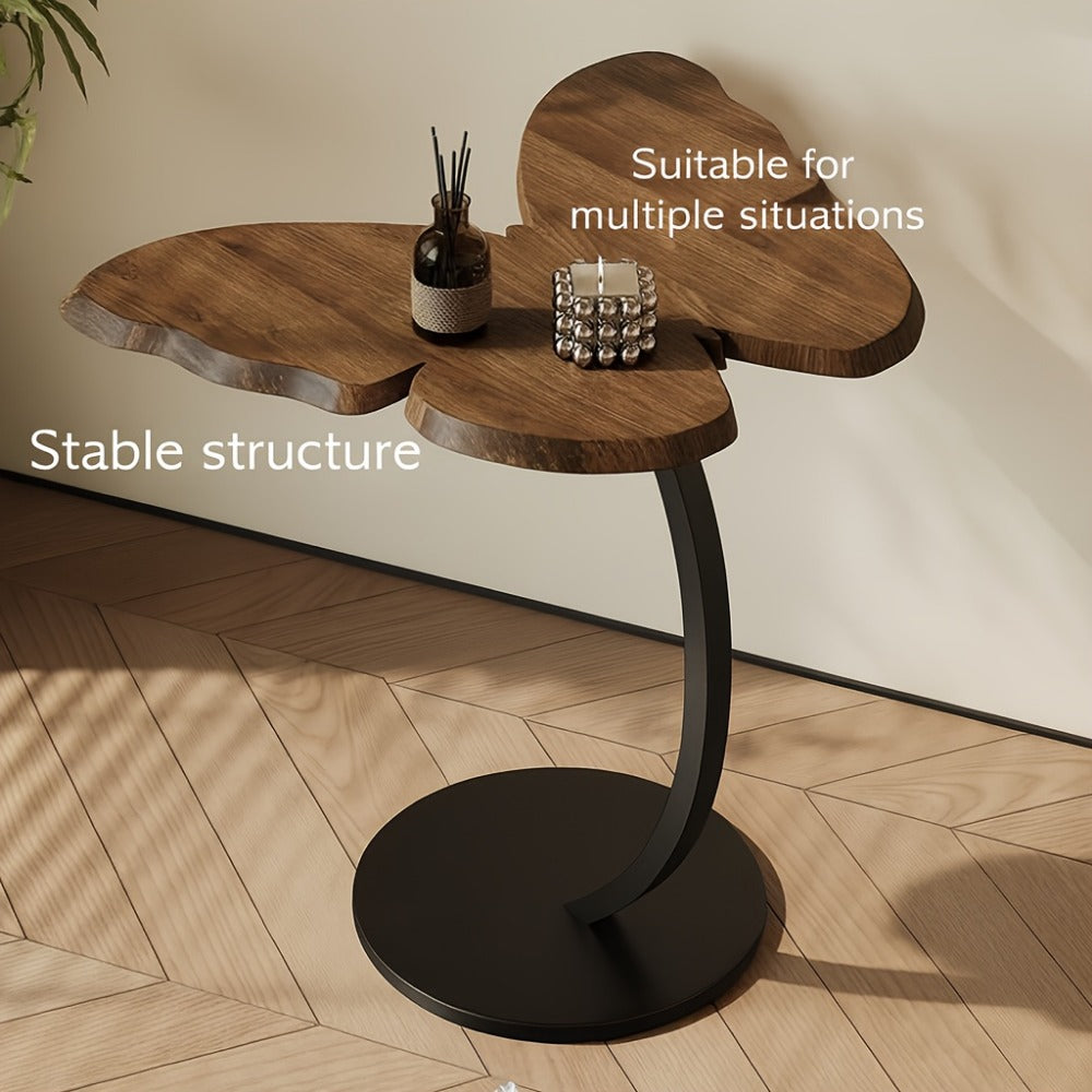 Butterfly Side Table Metal Frame Vintage Accent End Table for Living Room Bedroom Sofa Couch Corner Decorative Sculptural Tea Table Walnut Finish