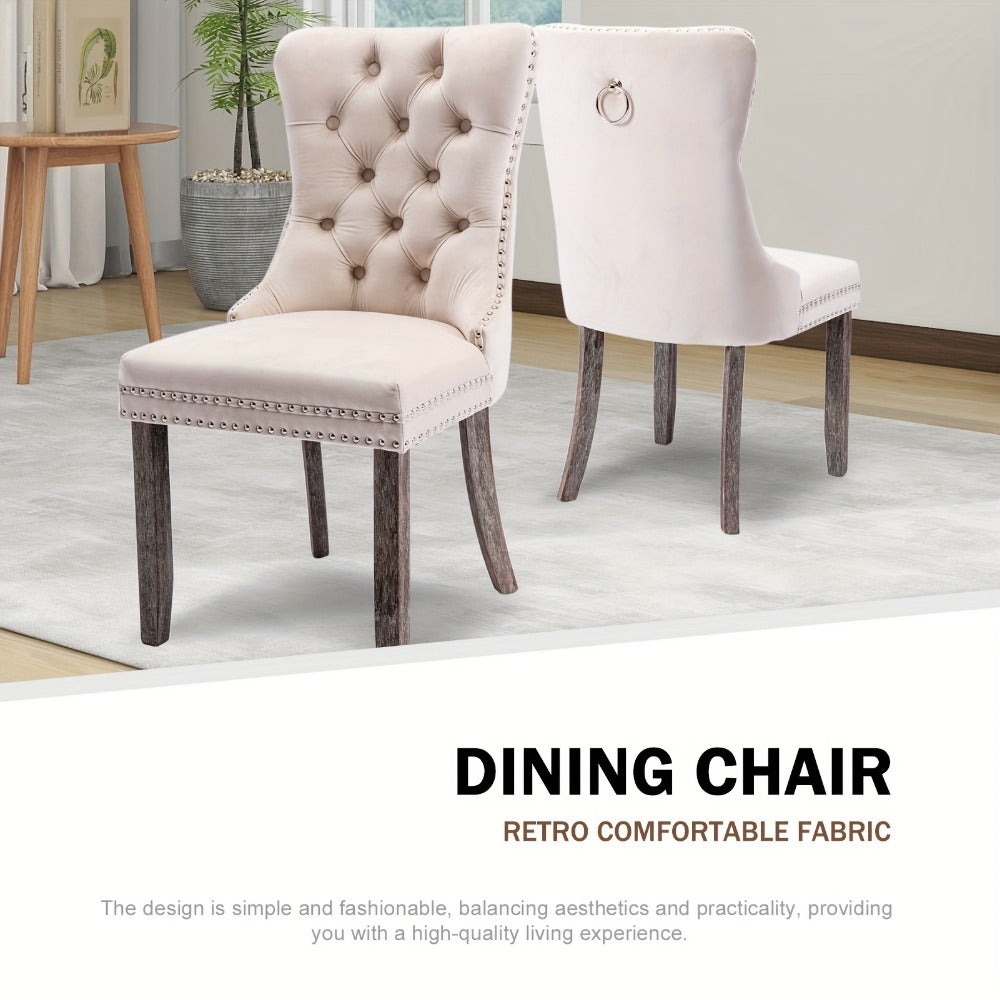Velvet Wingback Dining Chairs Set of 2 with Tufted Button Back and Ring Pull Trim - Luxury Upholstered Chairs for Dining Room Living Room and Bedroom