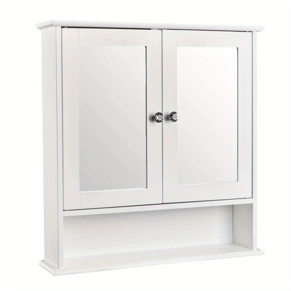 Wall Mounted Bathroom Cabinet with 2 Mirror Doors & Adjustable Shelves White Metal, Space-Saving Medicine Organizer for Bathroom Kitchen Laundry Room 22x22.8 Inch