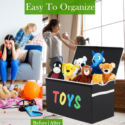Kids Box Chest - Extra Large Lightweight Collapsible Storage Organizer Boxes Bins Baskets for Children, Boys, Girls, for nursery Room, Playroom, Closet Home Storage Boxes with Big Handles for Nursery, 26.8"X13.8"X16"