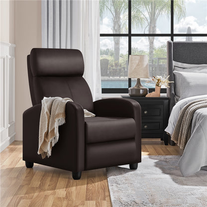 Costoffs PU Leather Recliner Chair, Modern Adjustable Single Reclining Sofa with Pocket Springs, Comfortable Upholstered Leather Armchair for Living Room, Bedroom, and Home Theater