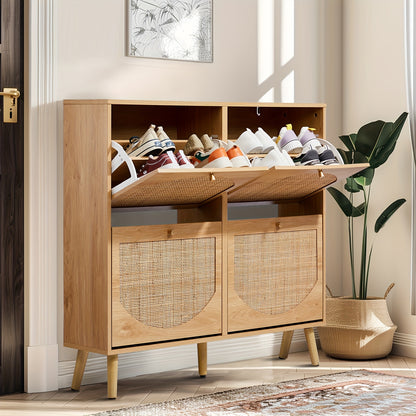 Shoe Storage Cabinet, with 2/4 Flip Drawers, Space-Saving Hidden Organizer with Detachable Shelves, Compact Design, Freestanding Entryway Hallway Furniture for Porch/Living Room Closet, Perfect for Gift