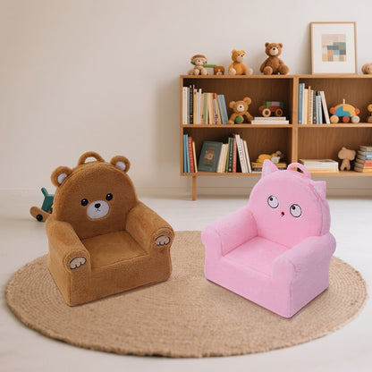 Kids Sofa & Armchair, Teddy Bear Recliner for Toddlers, Memory Foam Padded Reading Nook Chair, Supportive Animal Lounge Chair for Kids, Soft Brown Plush Nursery Seating for Boys & Girls