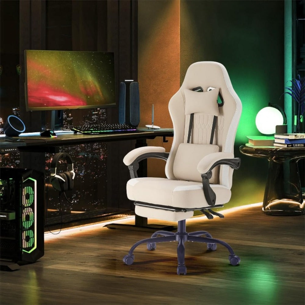 Ergonomic Computer Gaming Chair with Footrest, Lumbar Support & Headrest – Height Adjustable Office Chair with Armrests & Rollers, Black, Light Green, Blue