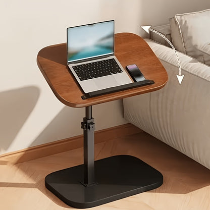 C-Shaped Sofa Side Table, Walnut Finish Adjustable Armrest Tray Table for Couch Bed Living Room Bedroom, Laptop Desk TV Tray Snack Table with Optional Wheels – Sturdy Modern Design