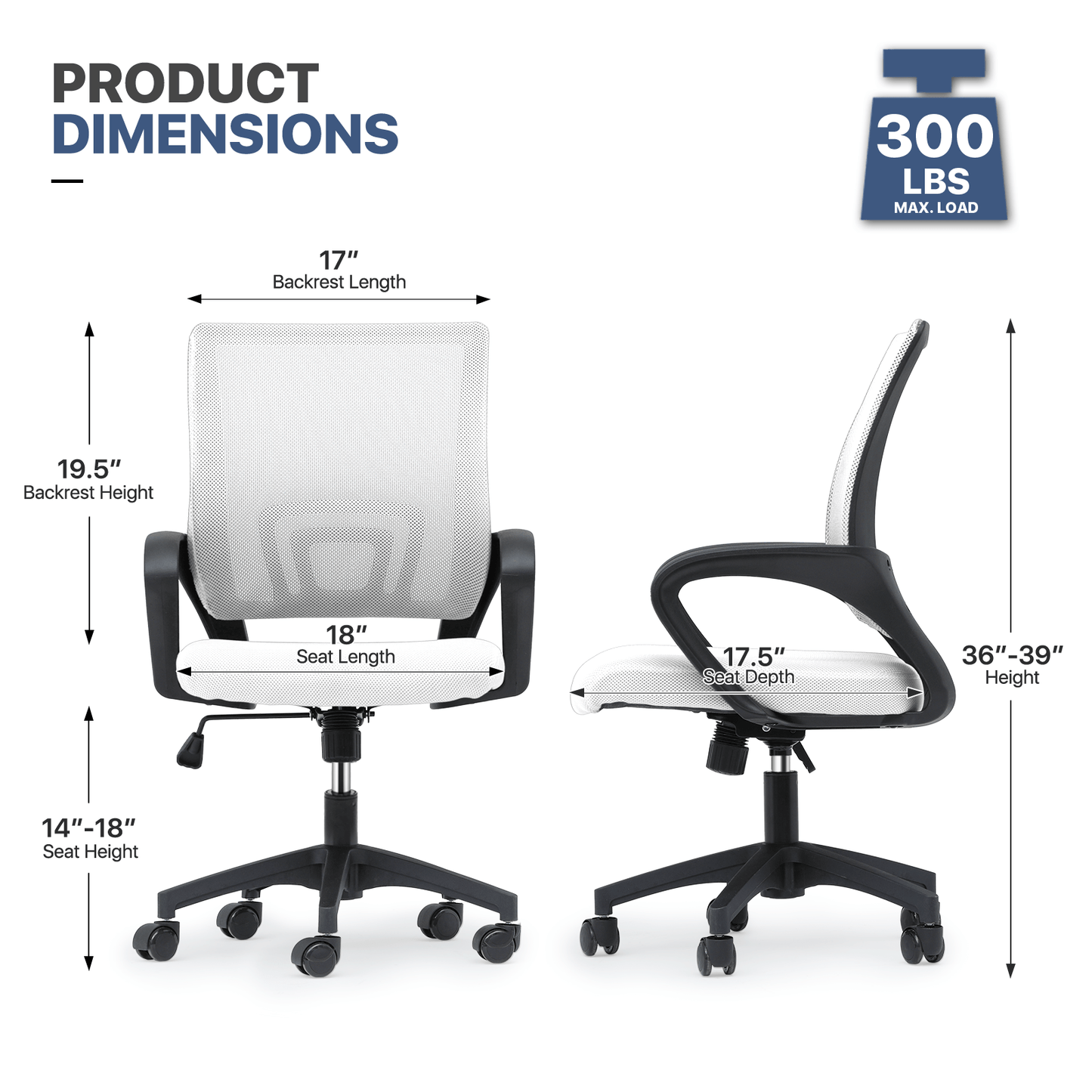 Mesh Office Home Chair, Mid Back Ergonomic Rolling Swivel Chair with Padded Seat and Armrest