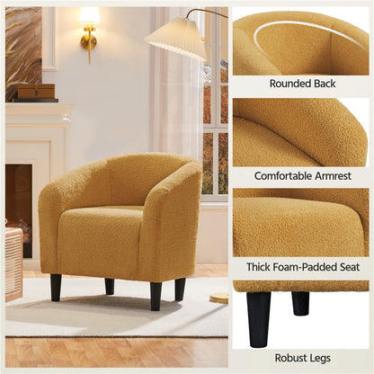 Costoffs Boucle Barrel Accent Chair with Arms, Upholstered Armchair for Living Room, Bedroom, Furniture for Home, Stylish and Comfortable Club Chair for Bedroom, Ivory/Black/Dark Gray/Blue/Yellow
