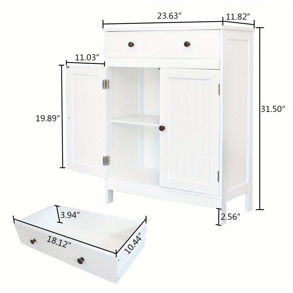 Double Doors Bathroom Cabinet with Drawer - Freestanding -Standing Storage Unit, Wood Doors & Metal Frame, Modern Suitable for Bath/Shower/Small Spaces, Space-Saving with Door and Drawer