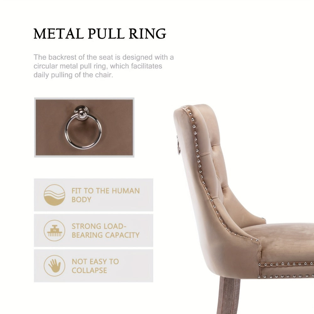 Velvet Wingback Dining Chairs Set of 2 with Tufted Button Back and Ring Pull Trim - Luxury Upholstered Chairs for Dining Room Living Room and Bedroom