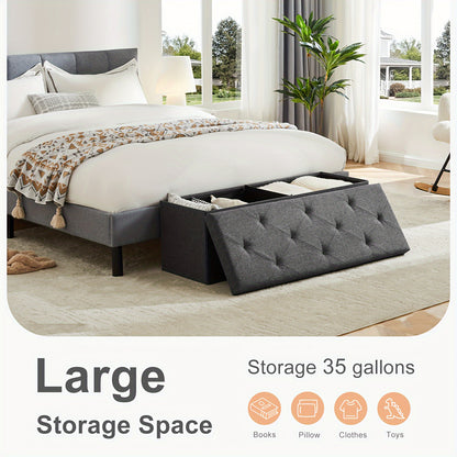 43-Inch Large Folding Storage Ottoman Bench with Padded Seat - Heavy-Duty Footrest & Hidden Compartment, Grey End of Bed Stool for Bedroom/Living Room, Entryway, Holds 660 Lb - Space-Saving Furniture Suitable for Bedroom, Living Room, Entryway