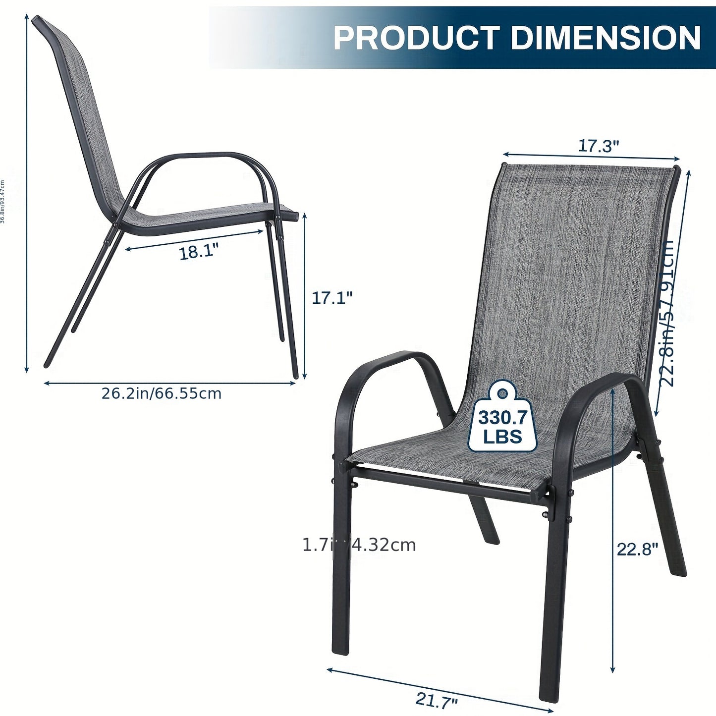 4pcs Patio Dining Chairs, Stackable Chair W/Armrests, Heavy Duty Outdoor Breathable Chairs Set, Upgraded Chair Feet W/Strenthened Iron Spacers for Garden, Lawn, 330 LBS