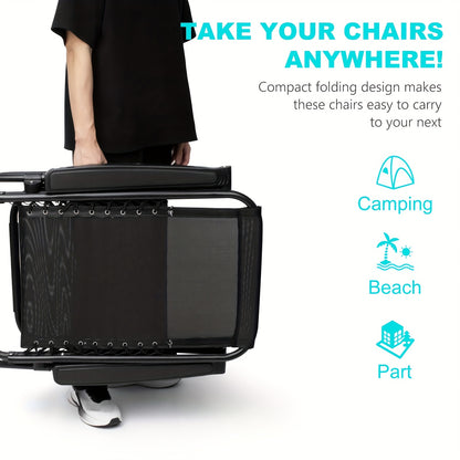 [Portable Folding Chair] 1PCS Portable Zero Gravity Recliner Chairs, Beach Camping Patio Folding Lounge Chair With Adjustable Pillow