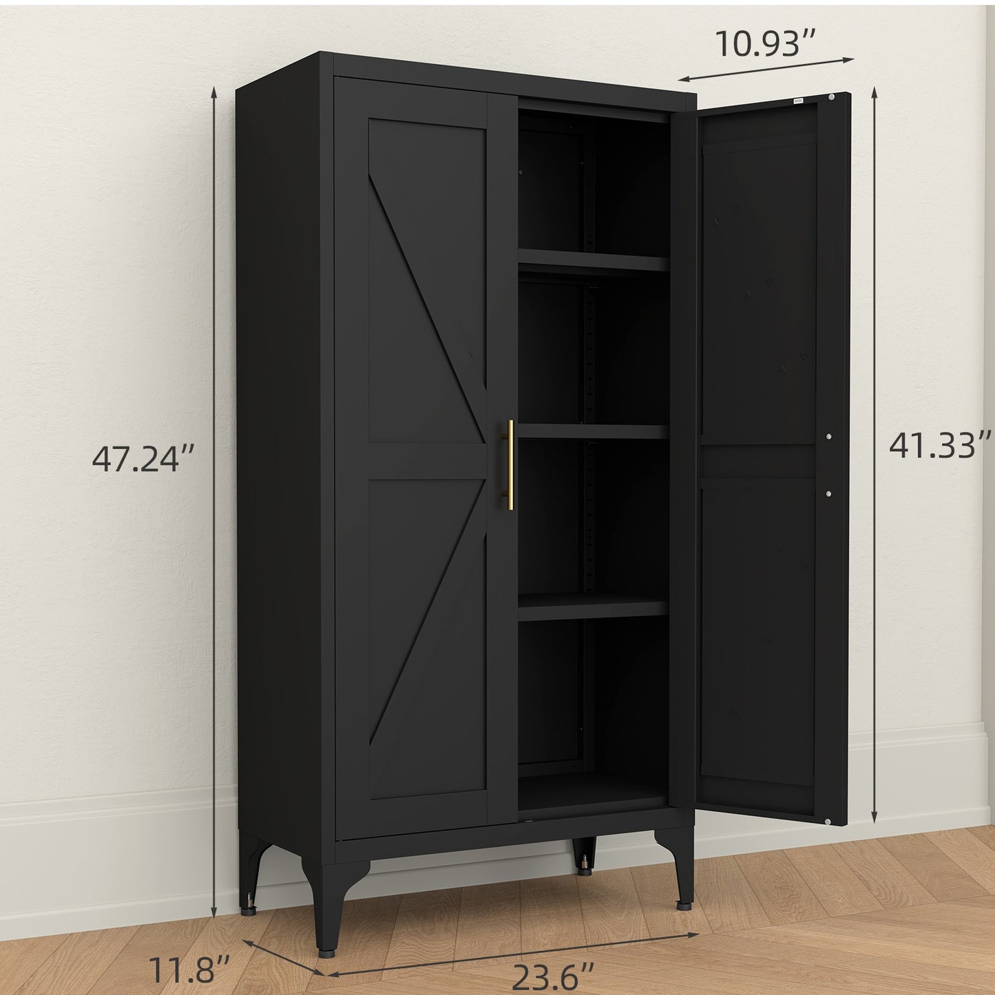 Metal Storage Cabinet, Metal Kitchen Pantry Cabinet, Food Pantry Storage Cabinets With Doors And Shelves, Large Steel Storage Cabient For Dinning Room, Laundry Room, White/Black