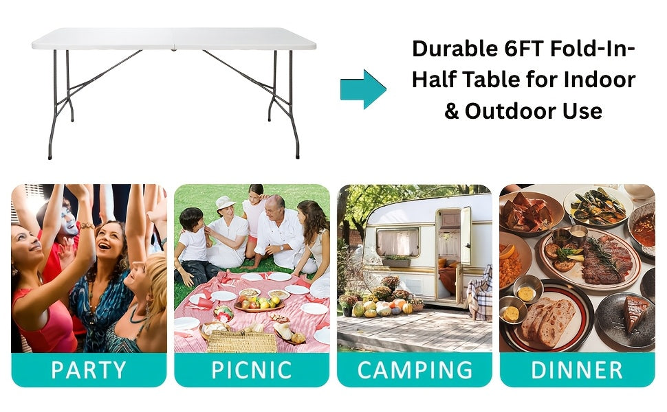 2.5/4/6FT Folding Table, 6 Foot Folding Table Heavy Duty, Portable Plastic Folding Table with Handle, Fold in Half Table for Indoor Outdoor Use, Fold Up Table for Camping Dining Party Picnic Events
