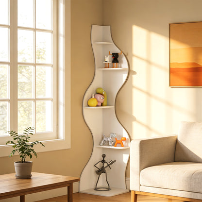 Corner Bookshelf, 5 Tier Modern Bookshelf Black Bookcase Small Storage Rack Wall Stylish