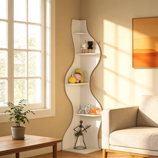 Corner Bookshelf, 5 Tier Modern Bookshelf Black Bookcase Small Storage Rack Wall Stylish