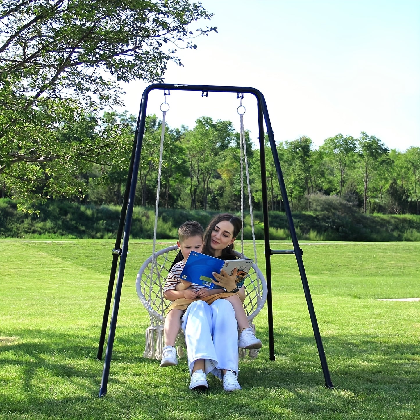 A-Shaped Hammock Chair Stand, Collapsible Swing Frame, Porch Swing Frame, Foldable Heavy-Duty Steel Hammock Stand, Holds up to 300lbs, Indoor and Outdoor Use, Stand Only, Black