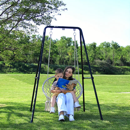 A-Shaped Hammock Chair Stand, Collapsible Swing Frame, Porch Swing Frame, Foldable Heavy-Duty Steel Hammock Stand, Holds up to 300lbs, Indoor and Outdoor Use, Stand Only, Black