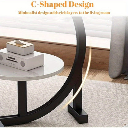 Wrought Iron Side Table with Marble Top – Modern End Table for Living Room Bedroom Sofa Side, Light Luxury Minimalist Coffee Table