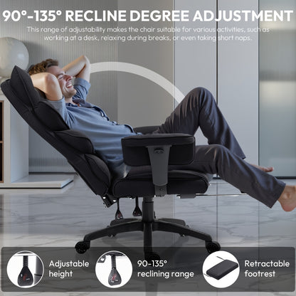 Big And Tall Office Chair with Pocket Spring Cushion, Swivel Office Chair with Footrest, Gamer's Chair with Adjustable Armrests And Lumbar Support, Executive Chair for Office, Bedroom, And Gaming, Fabric, Leather, Black, White, Gray, And Brown.