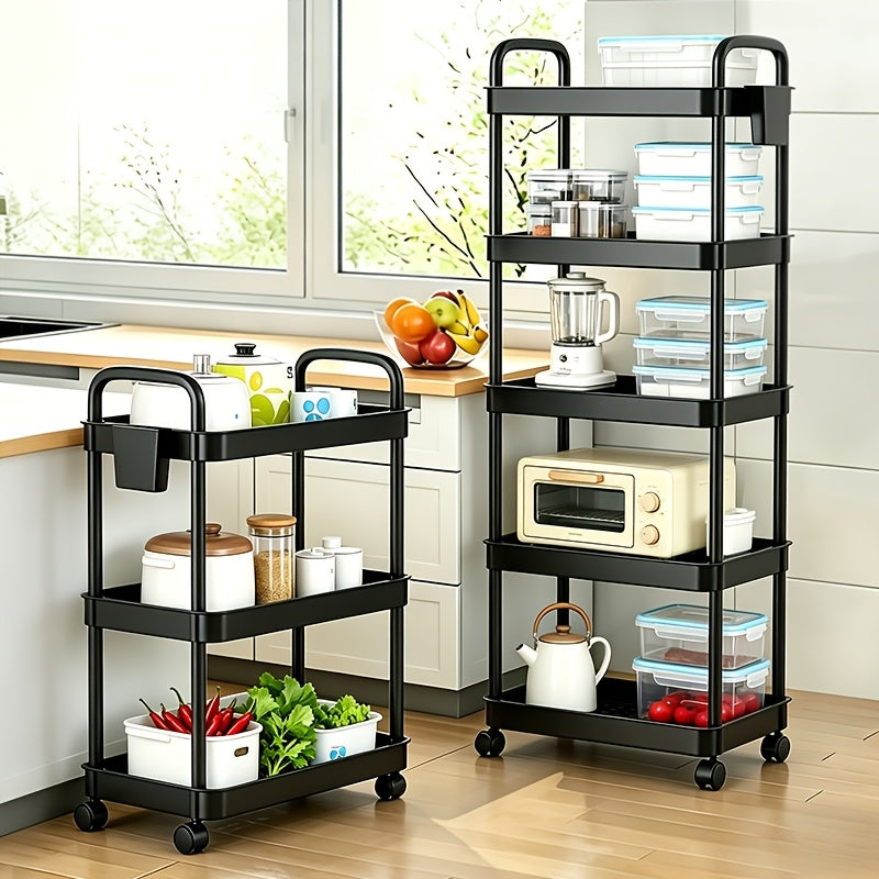 3/4/5-Tier Plastic Rolling Utility Cart with Handle, Multi-Functional Storage Trolley for Office, Living Room, Kitchen, Movable Storage Organizer with Wheels, White