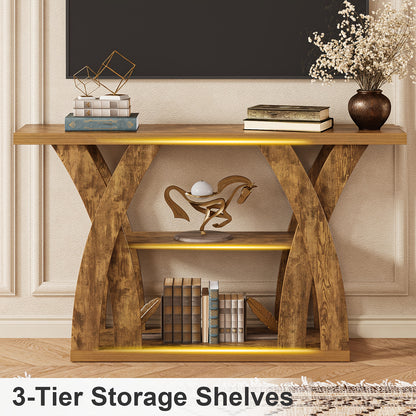 55 "Wooden Rustic Console Table, X-Shaped Leg Design, 2-Tier Shelf. Multifunctional Storage. Suitable for Use Behind The Sofa in The Living Room, in The Corridor, in The Entrance Hall, Or at The Entrance. Light Brown And Tiger Brown