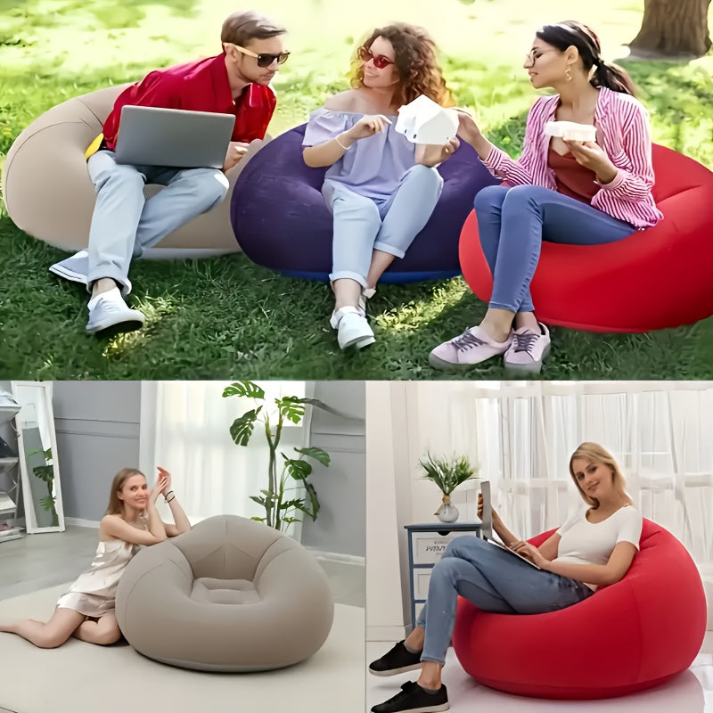 1pc Large Bean Bag Chair, Inflatable Lounge Chair, Soft, Comfortable, Outdoor, Lazy Seat, Tatami Chair, Sofa Cover, Lazy Sofa, Round Single Sofa for Living Room, Office Lunch Break, Outdoor Picnic Camping