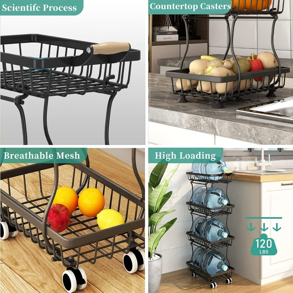 Stackable Metal Storage Cart with Wheels 4/5 Tier - Fruit Vegetable Basket Rotating Narrow Gap Corner Rack for Kitchen Pantry and Bathroom