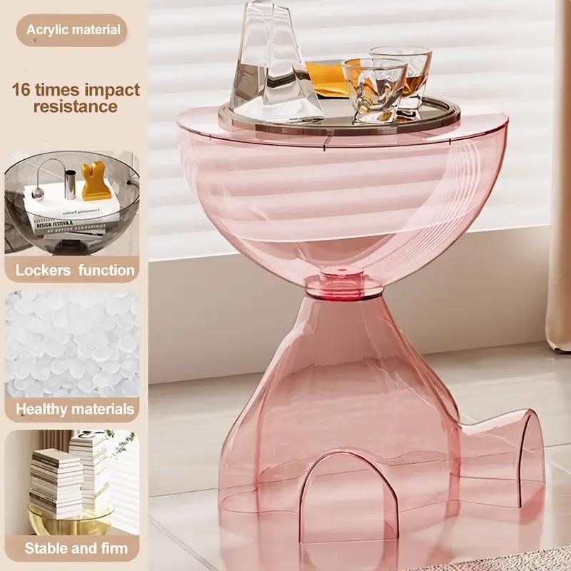 A Modern Bear-Shaped Plastic Nightstand for Lamp And Coffee Cup Holder - a Stylish White Storage Box for Bedrooms And Living Rooms, Easy to Assemble, Compact Design for Small Spaces, Bedroom Storage Box | Playful Furniture | Plastic Structure, Bedroom Dec