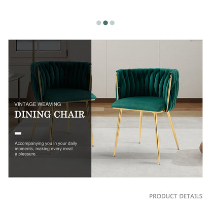 Velvet Dining Chairs Set of 2, Accent Chairs With Golden Metal Legs, Woven Upholstered, For Living Room/Bedroom/Kitchen