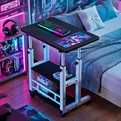 Adjustable Height Mobile Desk - Laptop Table for Students/Home Office, Small Space Standing Desk with Storage, Wheeled for Bedroom Use