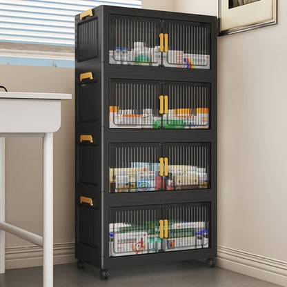 Stackable Medicine Cabinet 3-6 Tier Vertical Storage Cabinet with Lid & Casters, Portable Foldable Bathroom Storage Tower, Large-Capacity Organizer for Bathroom, Living Room & Small Spaces