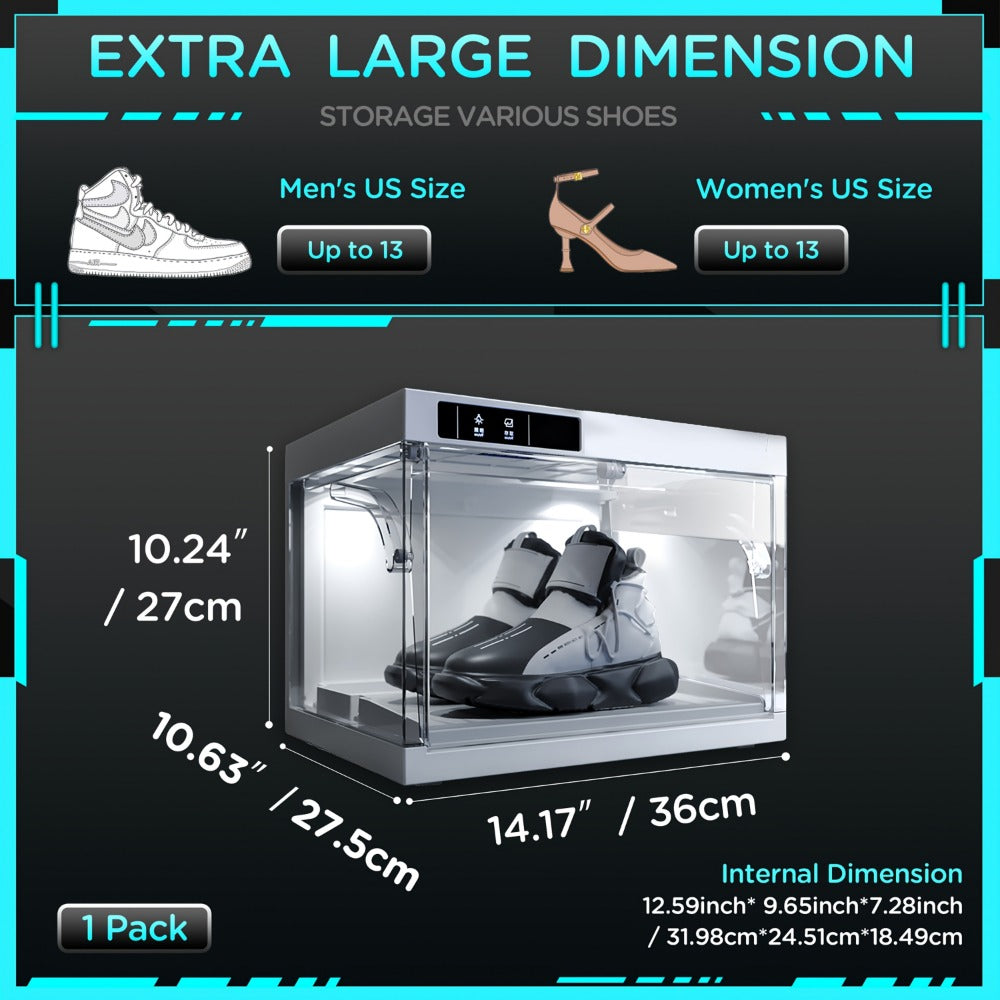 LED Shoe Storage Box Stackable Transparent Plastic with Auto-Open Lid, Clear Sneaker Display Case for Wardrobe Closet Bedroom, Sports Shoe Collection Box White 1-4 Pack