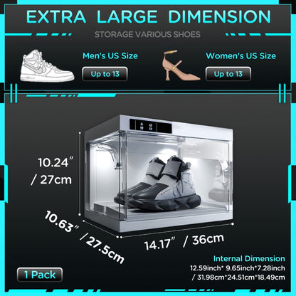 LED Shoe Storage Box Stackable Transparent Plastic with Auto-Open Lid, Clear Sneaker Display Case for Wardrobe Closet Bedroom, Sports Shoe Collection Box White 1-4 Pack